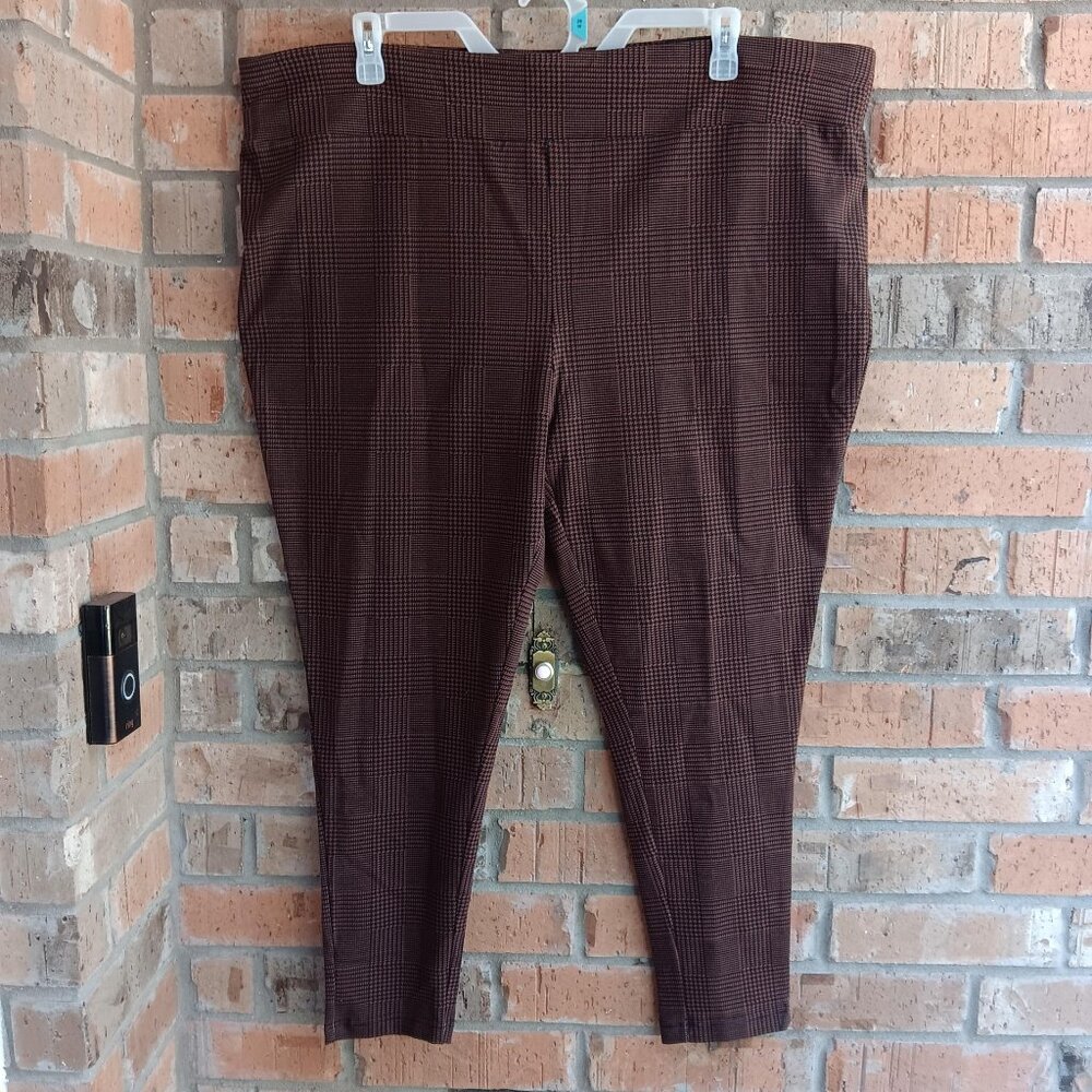 Terra & Sky Women's Plus Size Leggings Small Houndstooth Plaid Chocolate Size 4X